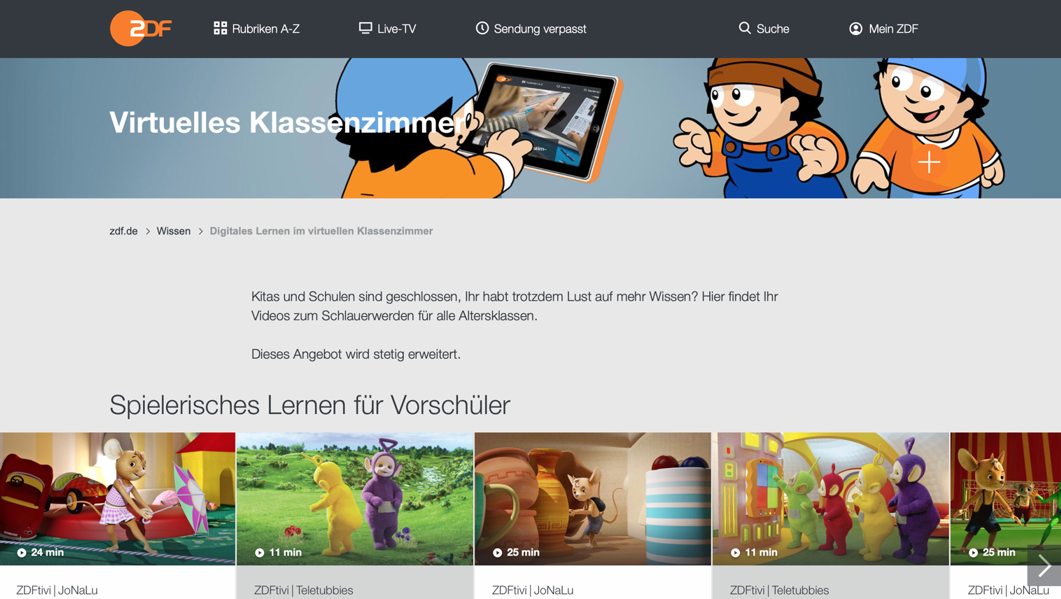 Screenshot ZDF Virtuelles Klassenzimmer